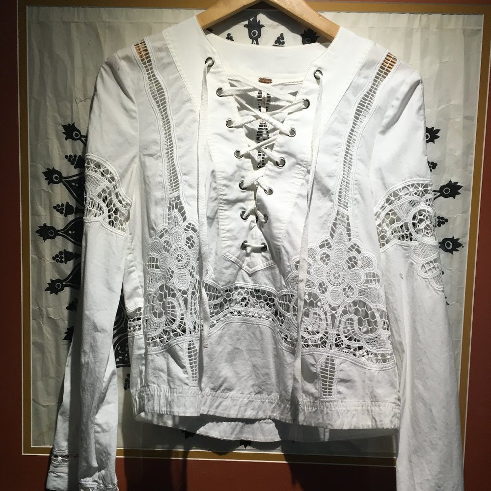 Free People BitterSweet lace-up lacy tunic blouse!